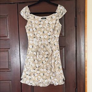 Sugarlips Beige Floral Mini Dress with White Blossoms